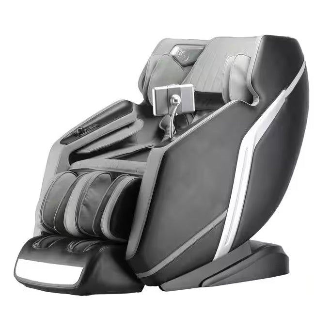 4D Deluxe Gray and Black Zero Gravity and Space Saving Faux Leather Heated Massage Chair with Sl-Track and Bluetooth