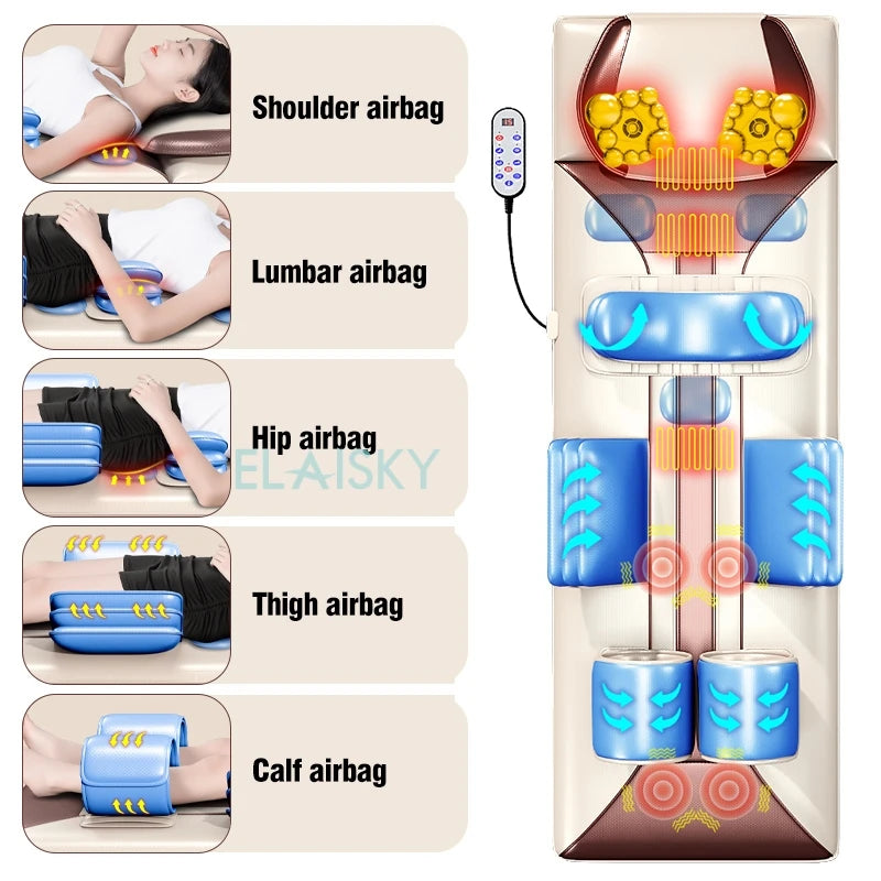 Electric Massage Mattress Airbag Kneading Vibrating Mat for Neck Back Leg Moxibustion Therapy Body Waist Relaxation Pain Relief