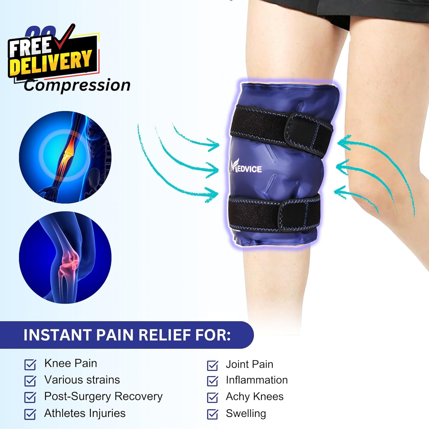 Ice Pack with Cold Compression for Knee Pain Relief Swelling Knee Replacement