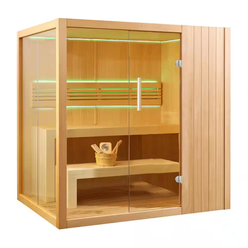 Canadian Hemlock Indoor Wet/Dry 4-Person Electric Sauna with LED Lights and 4.5Kw ETL Certified Heater